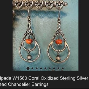 Silpada W1560 Coral Oxidized Sterling Silver Bead Chandelier Earrings